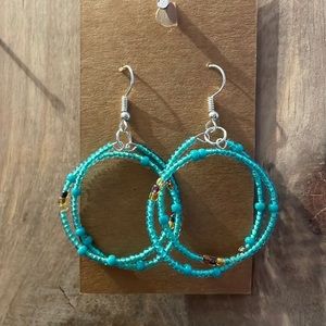 * HANDMADE* Just Bead Different* teal double wire hoop